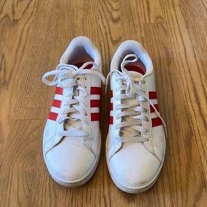 Adidas Neo Leather white with red stripes size 9